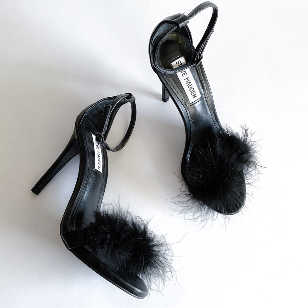 STEVE MADDEN SCARLETT fur pom feather heels
